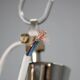 1970s Czech mid-century pendant lights, blown glass and chrome, rewired, pair