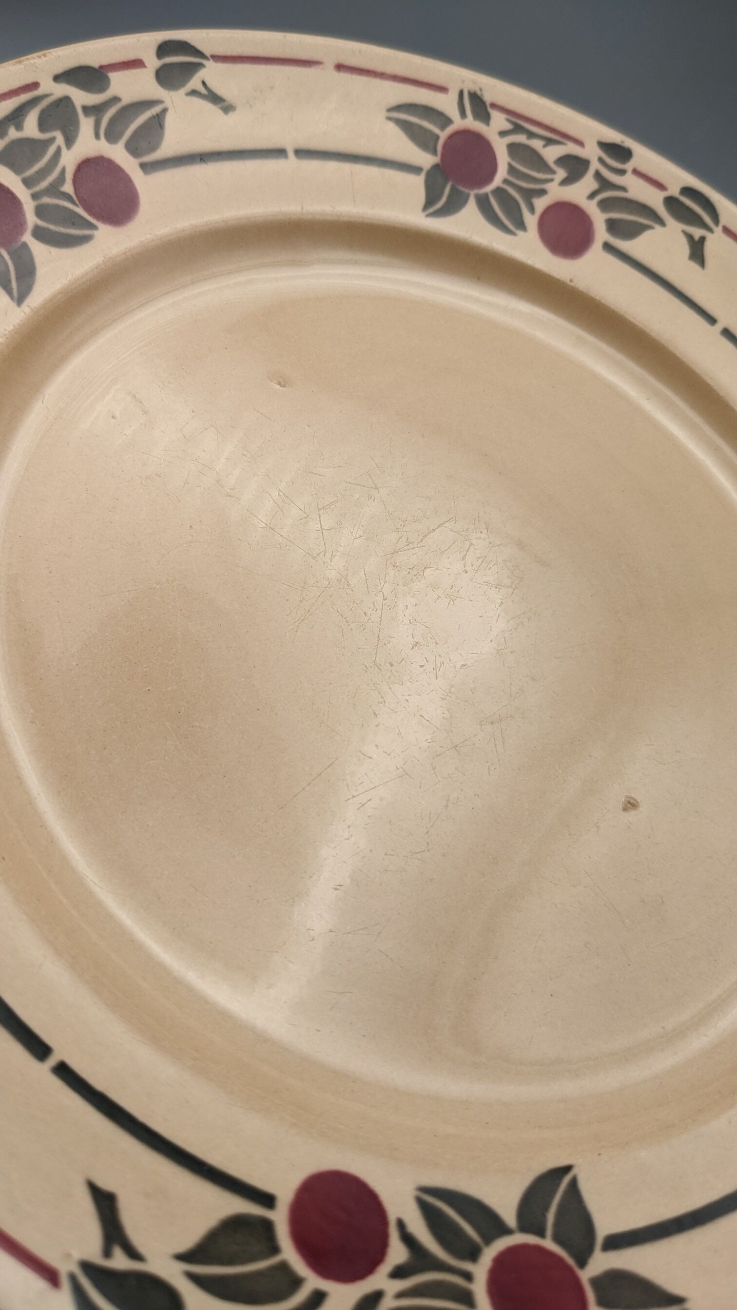 Series 6 flat plates vintage art deco earthenware beige cherry décor