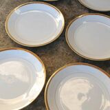 Set of 6 flat plates in Foëcy porcelain with golden epi border