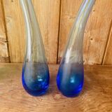 Duo of blue glass soliflore in the 70s