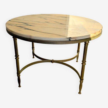 Table basse ronde en laiton et marbre