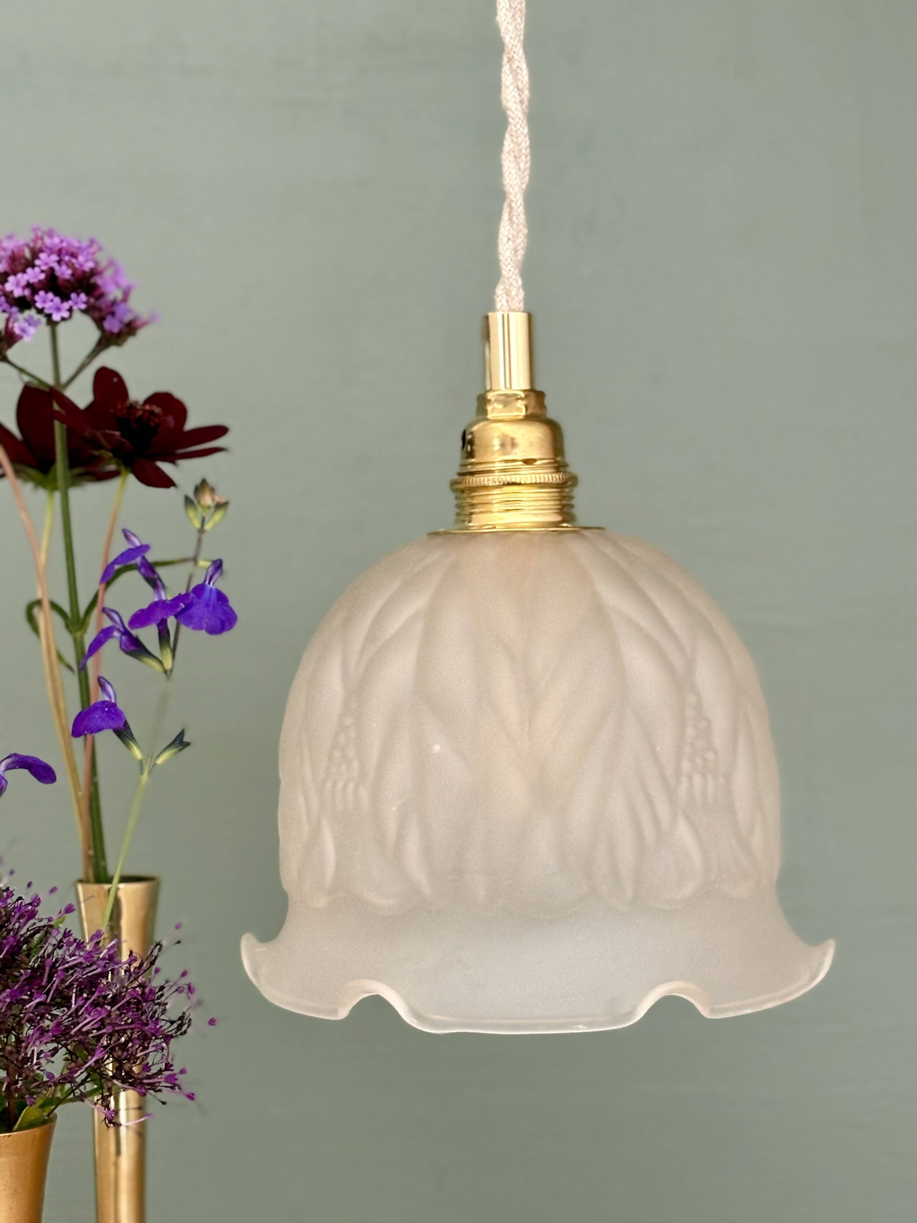 Vintage frosted glass tulip pendant light