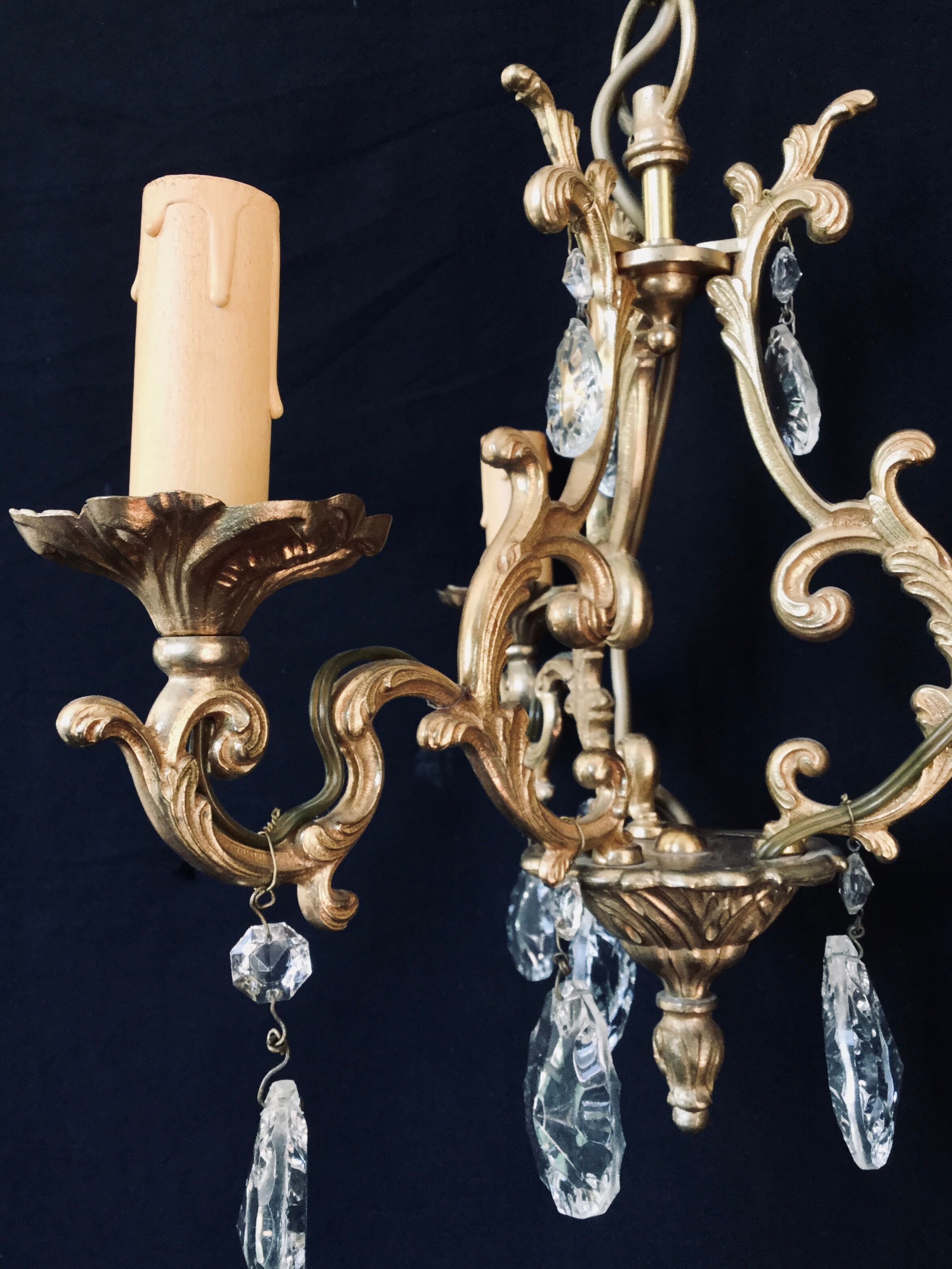 Lustre cage  à 3 lumières cristal et bronze