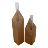 Paire de soliflores éprouvettes losange en bois scandinave