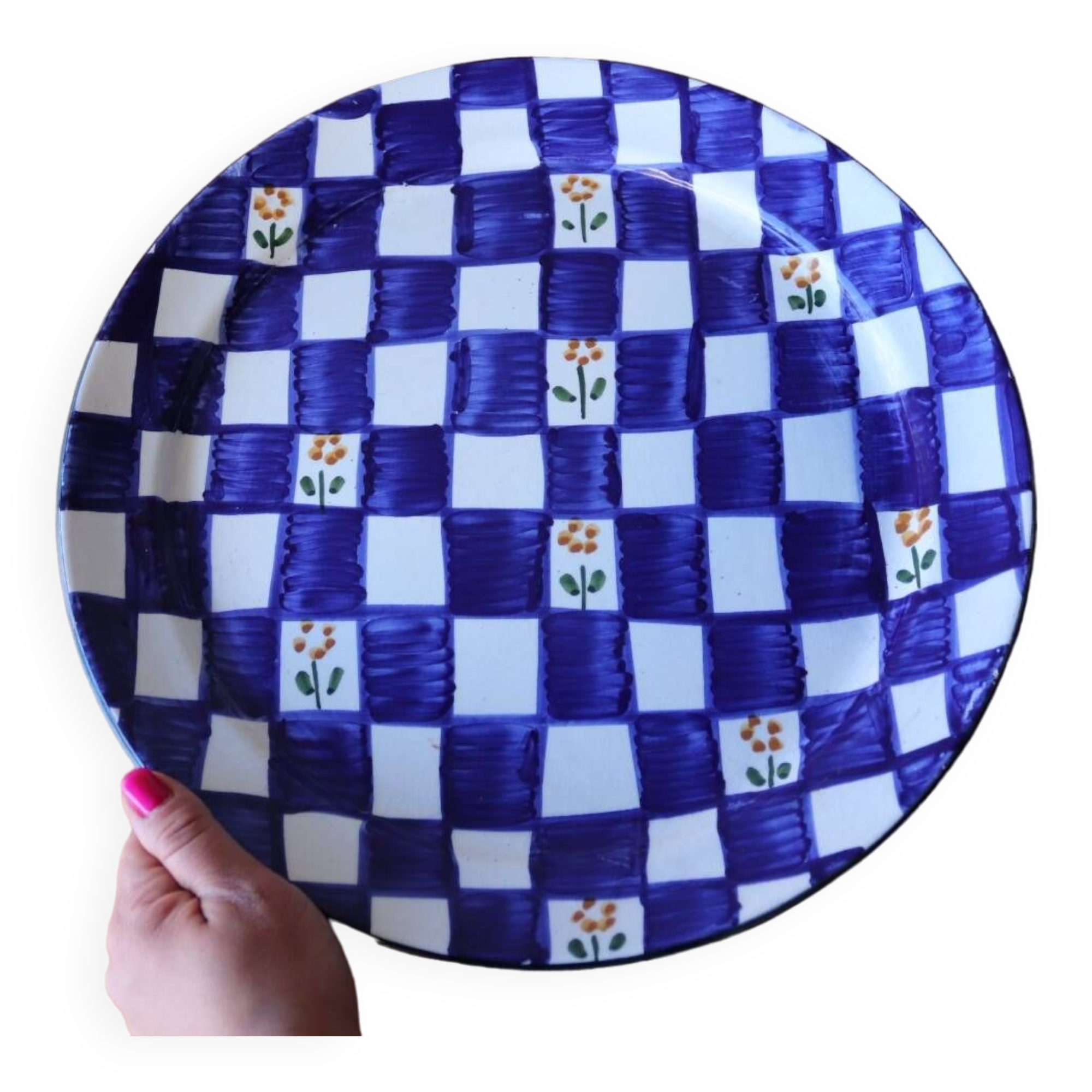 Large gingham ceramic dish