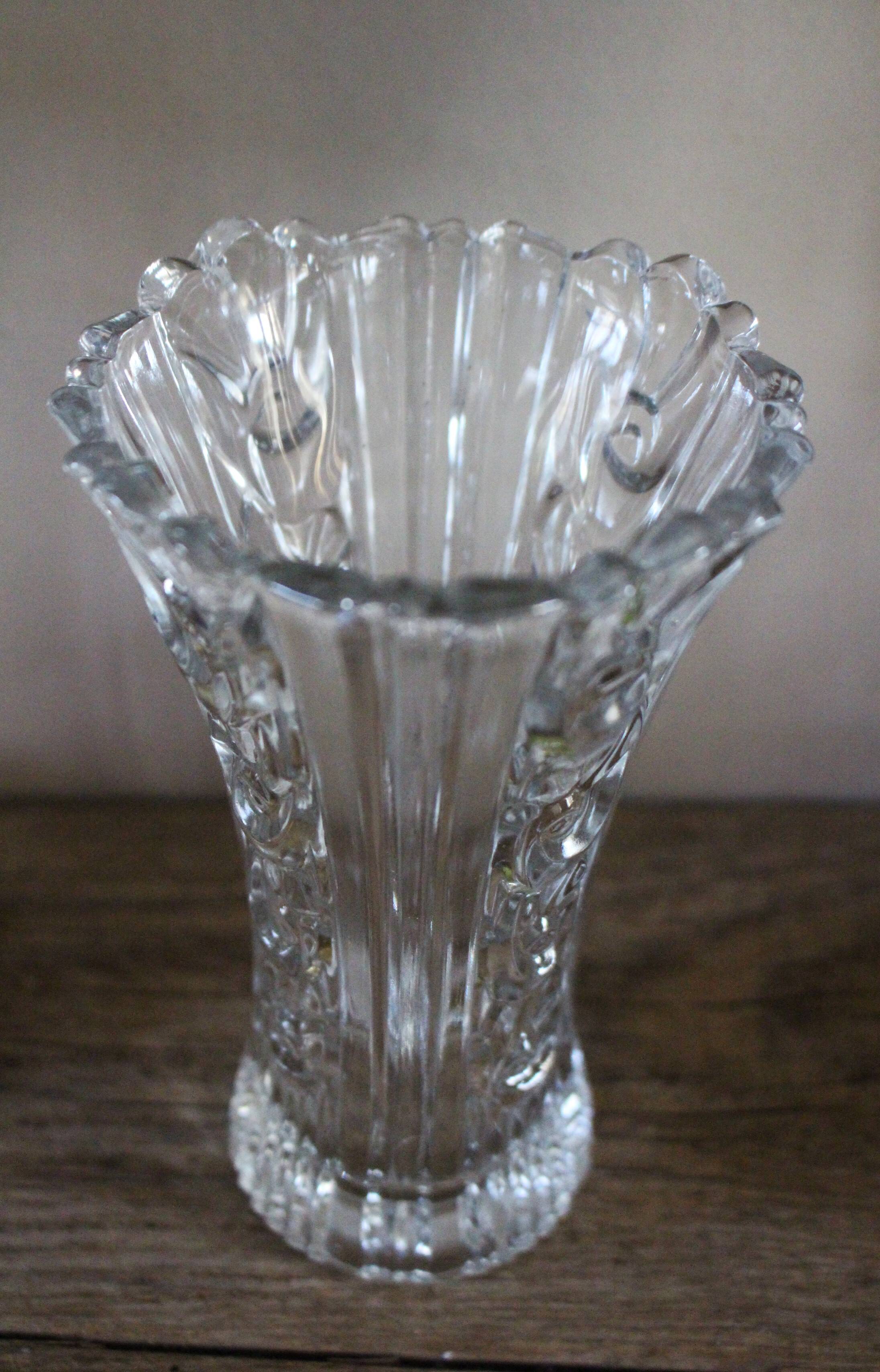 Art Nouveau cut glass vase with flowers