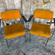 Pair of Vintage 1970s Chrome Metal Armchairs with Orange Fabric and Wood