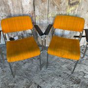 Pair of Vintage 1970s Chrome Metal Armchairs with Orange Fabric and Wood