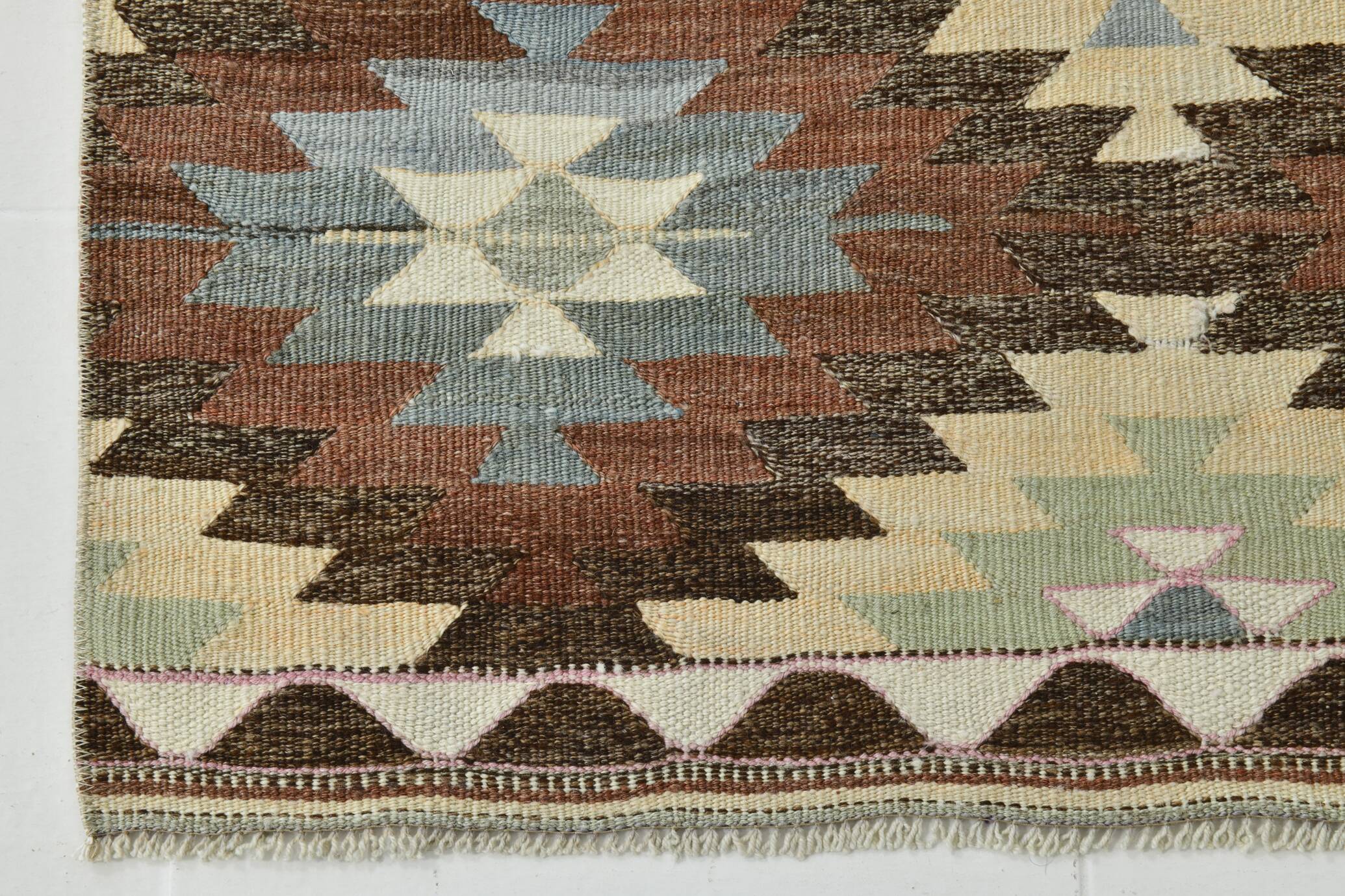 3x10 Cream & Brown Vintage Kilim Runner Rug, 81x306Cm