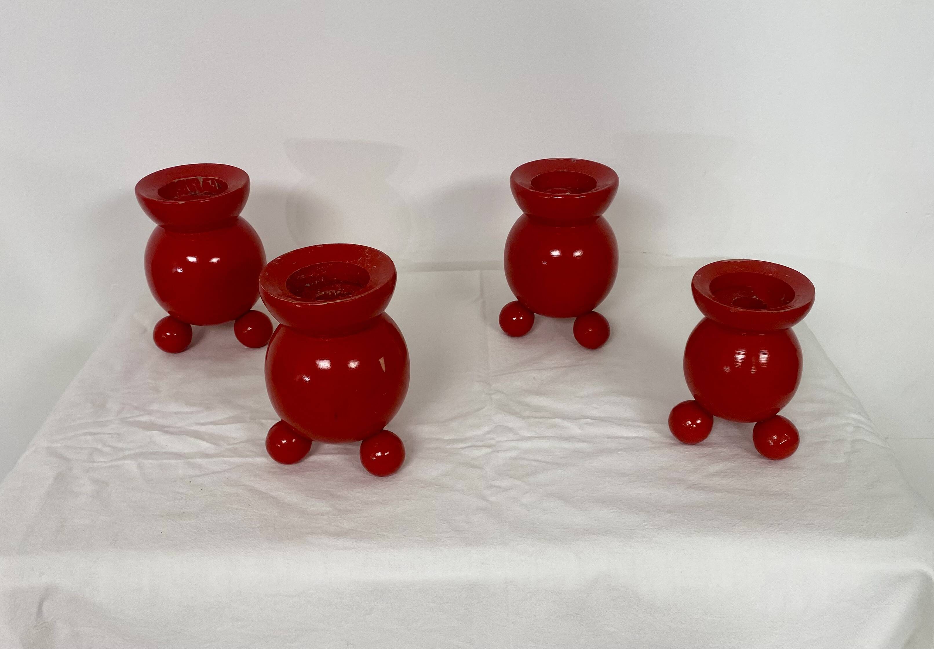 Set of 4 Swedish wooden candlesticks – 1950s