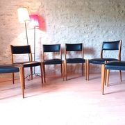 6 chaises scandinave teck et skaï vintage 1960