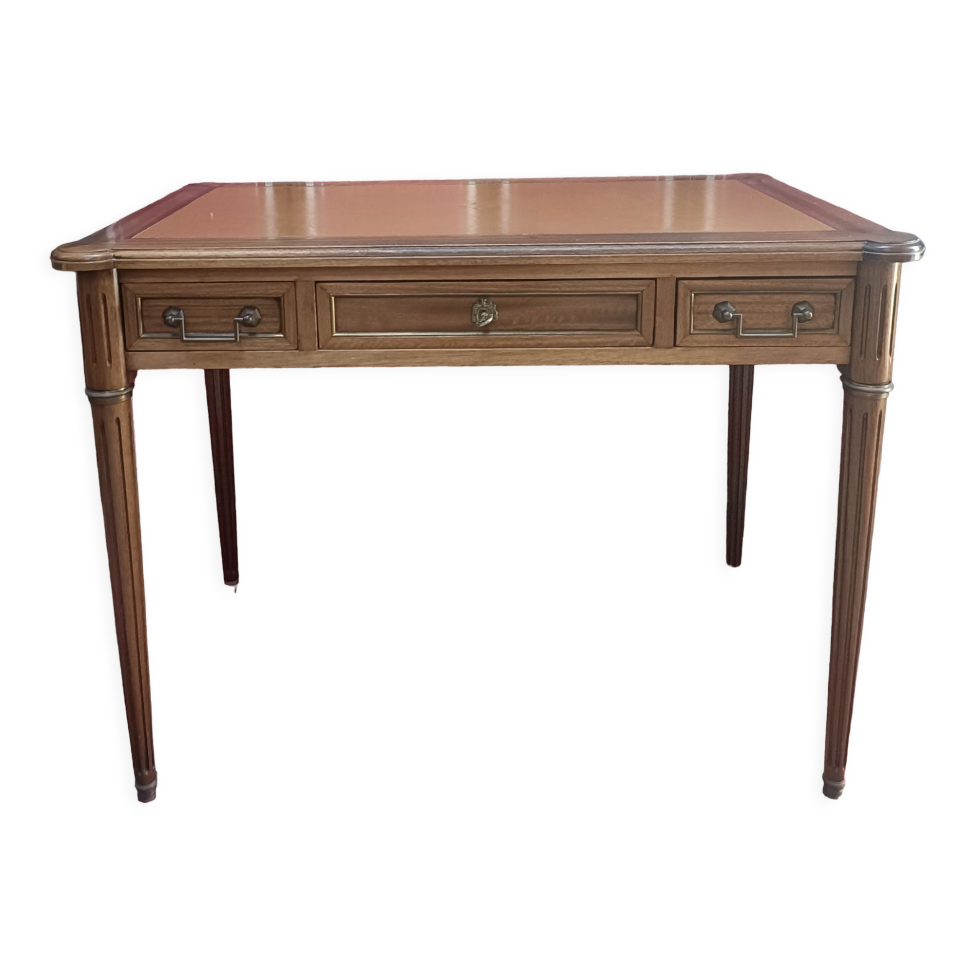 Louis XVI style desk, leather top, 3 drawers and writing tablets