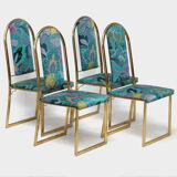 Set of four mid century Hollywood Regency dining room chairs with brass frame, 1970s