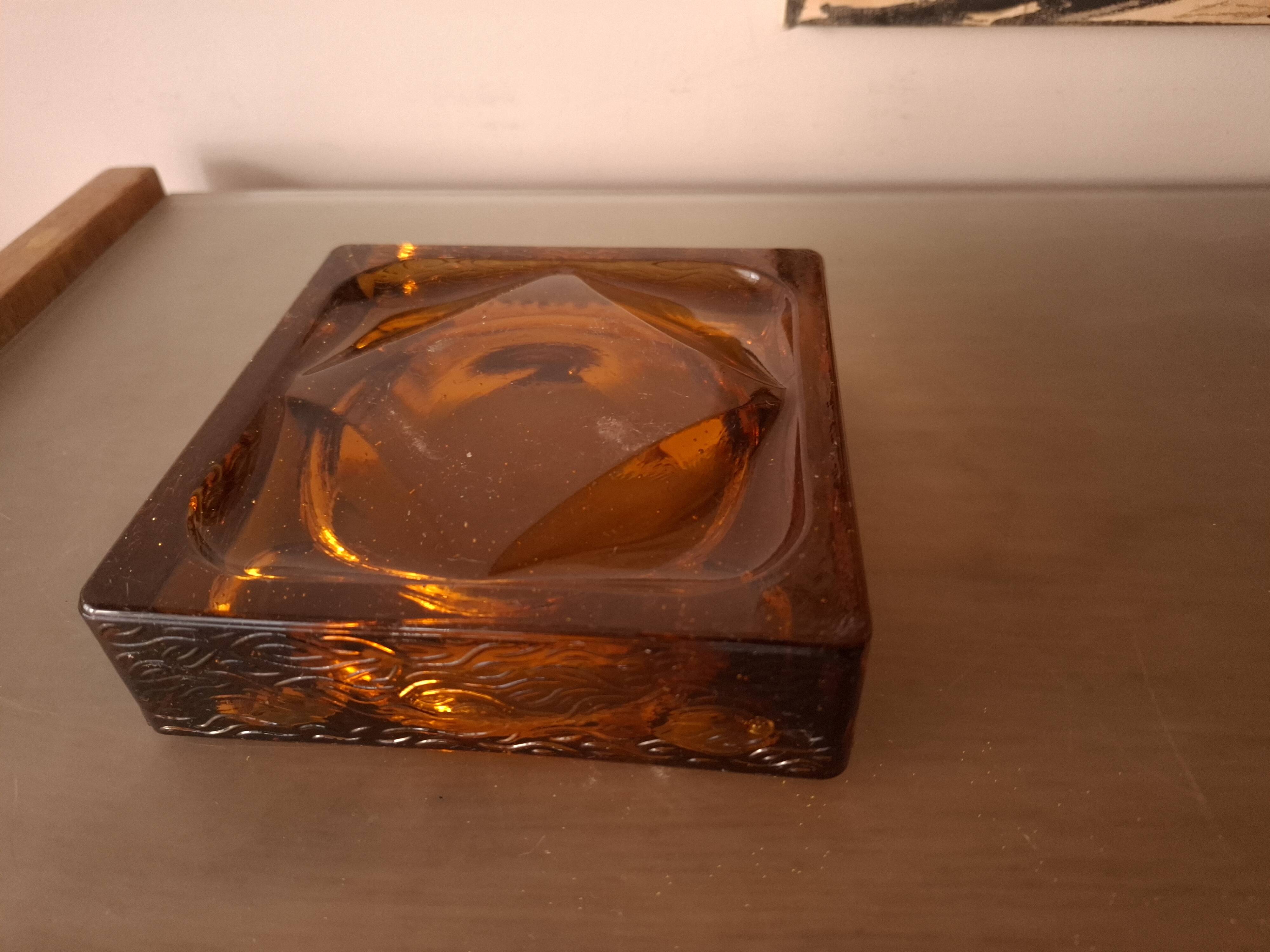 Ashtray, blown glass pocket emptying tray vintage 70's