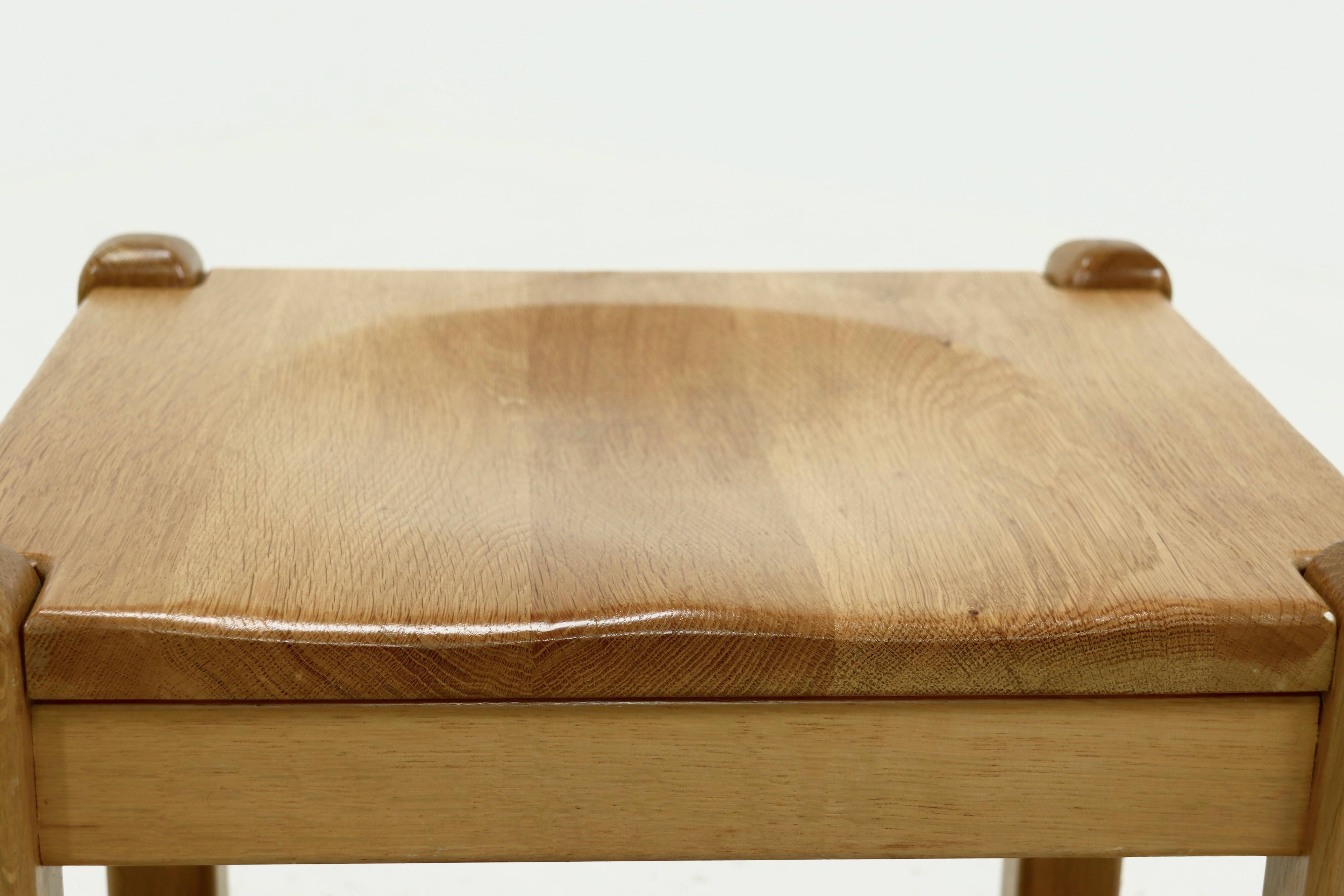 Solid Blonde Oak Cubic Stool with Carved Seat, 1970s