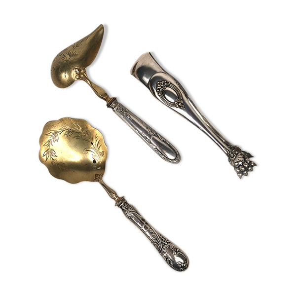Ensemble de trois couverts de service métal argenté