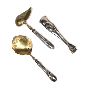 Ensemble de trois couverts de service métal argenté