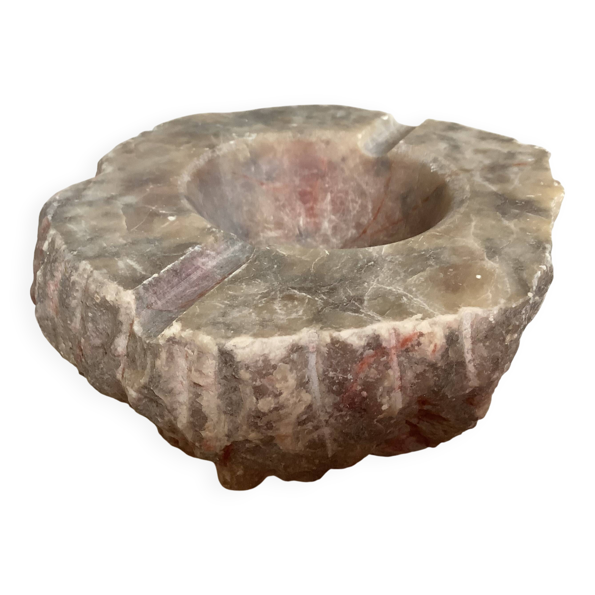 Large ashtray, red veined alabaster pocket tray.