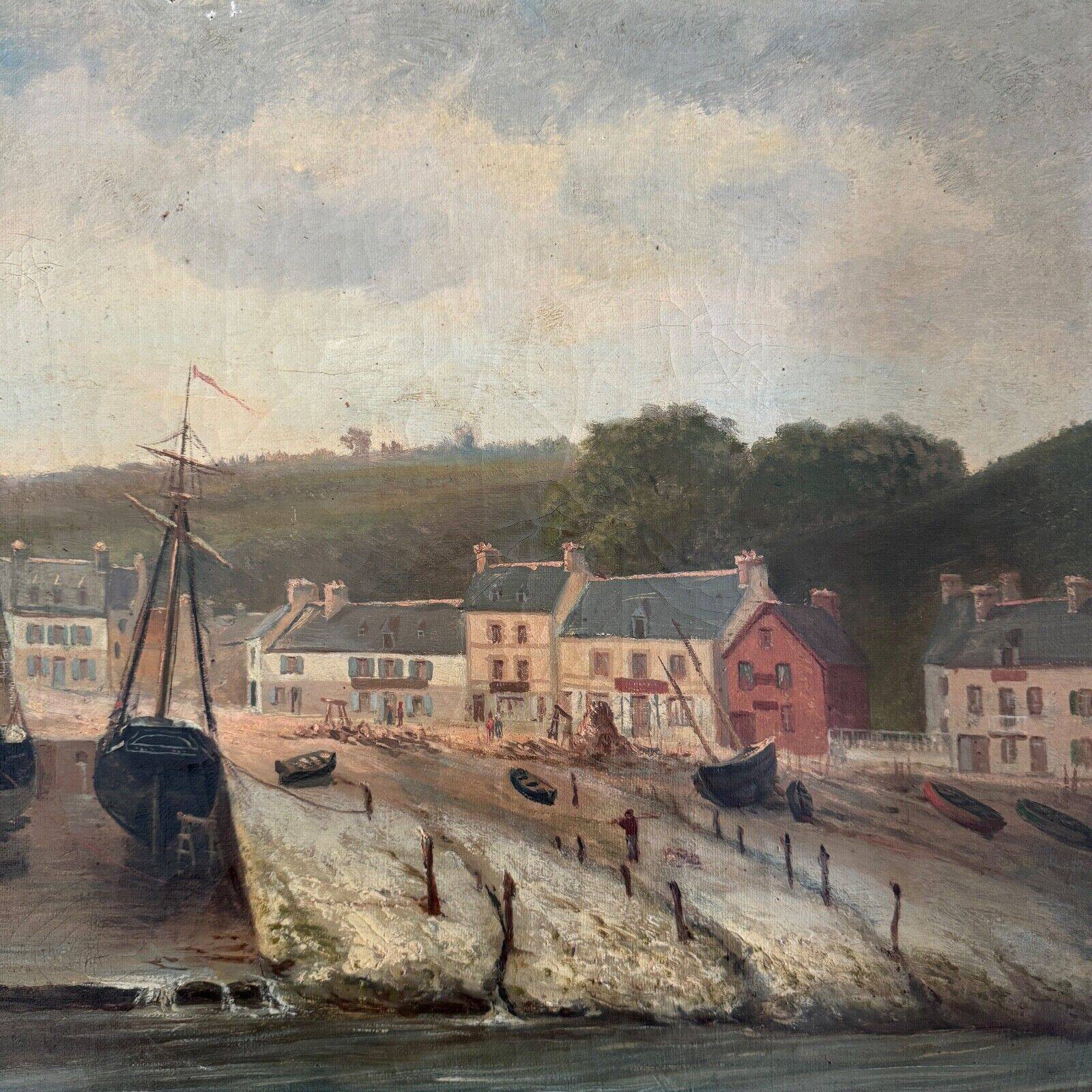 Oil on canvas by F. Lemoine the port of Nantes late 19th century stucco frame