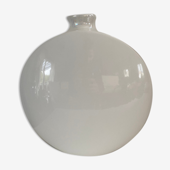 Vase rond plat blanc bicolore émaillé
