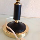 Structured amber glass globe lamp on black and brass base by Solken Leuchten/ 60s-70s