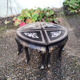 Table basse décor asiatique incrustation de nacres ancienne vintage