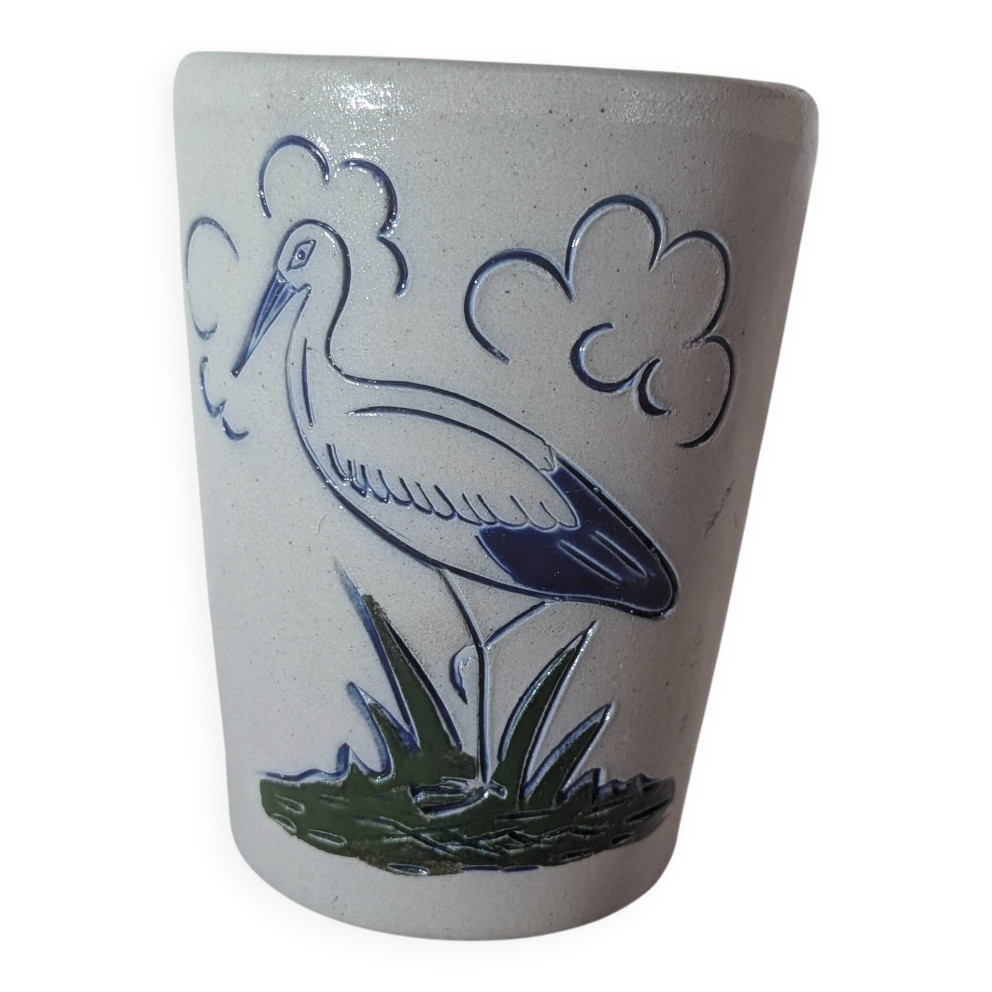 Gobelet vintage Fortuné Schmitter - Beschdorf - décor cigogne blanche