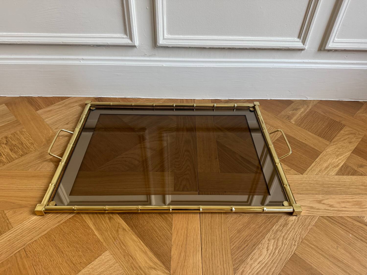 Gold metal bamboo tray, 1970s