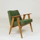 Paire de fauteuils en chêne clair et tissu vert olive