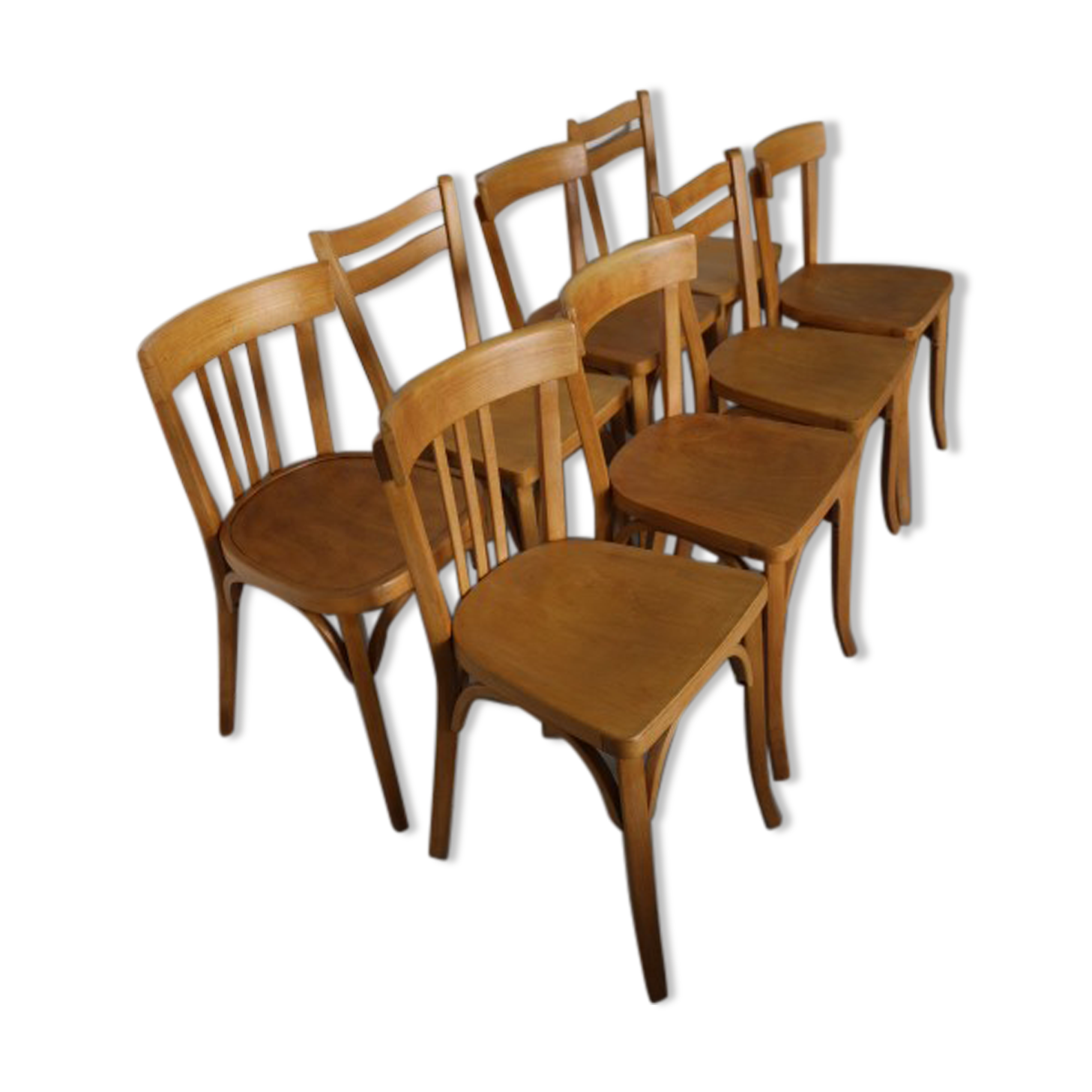 Série 8 chaises Baumann hêtre clair 1950