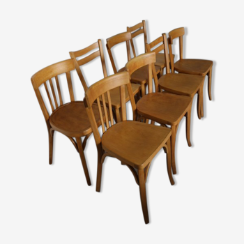 Série 8 chaises Baumann hêtre clair 1950