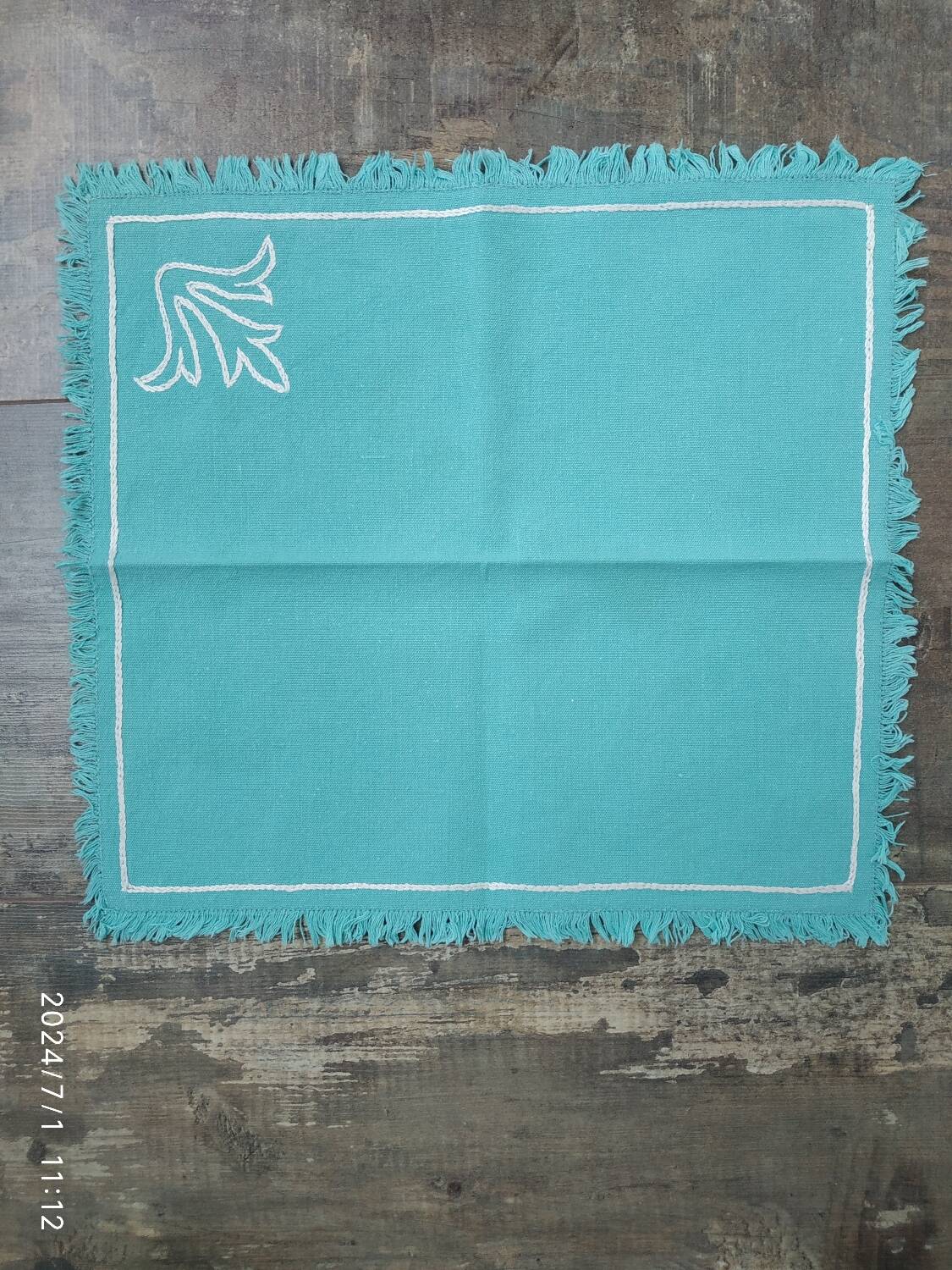 Tablecloth and 12 napkins in water green cotton