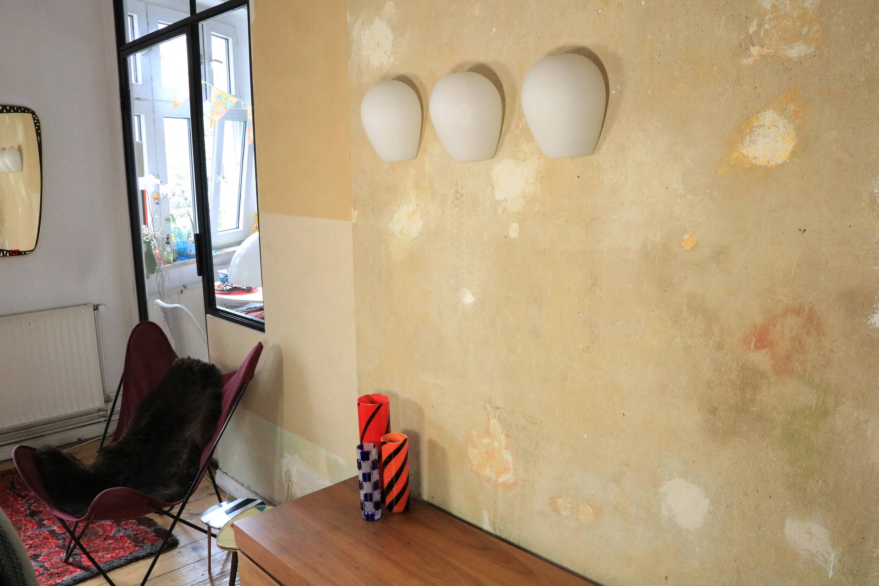 3 Wilhem Wagenfeld wall lamps, Peill & Putzler, "Muschel", 1950s