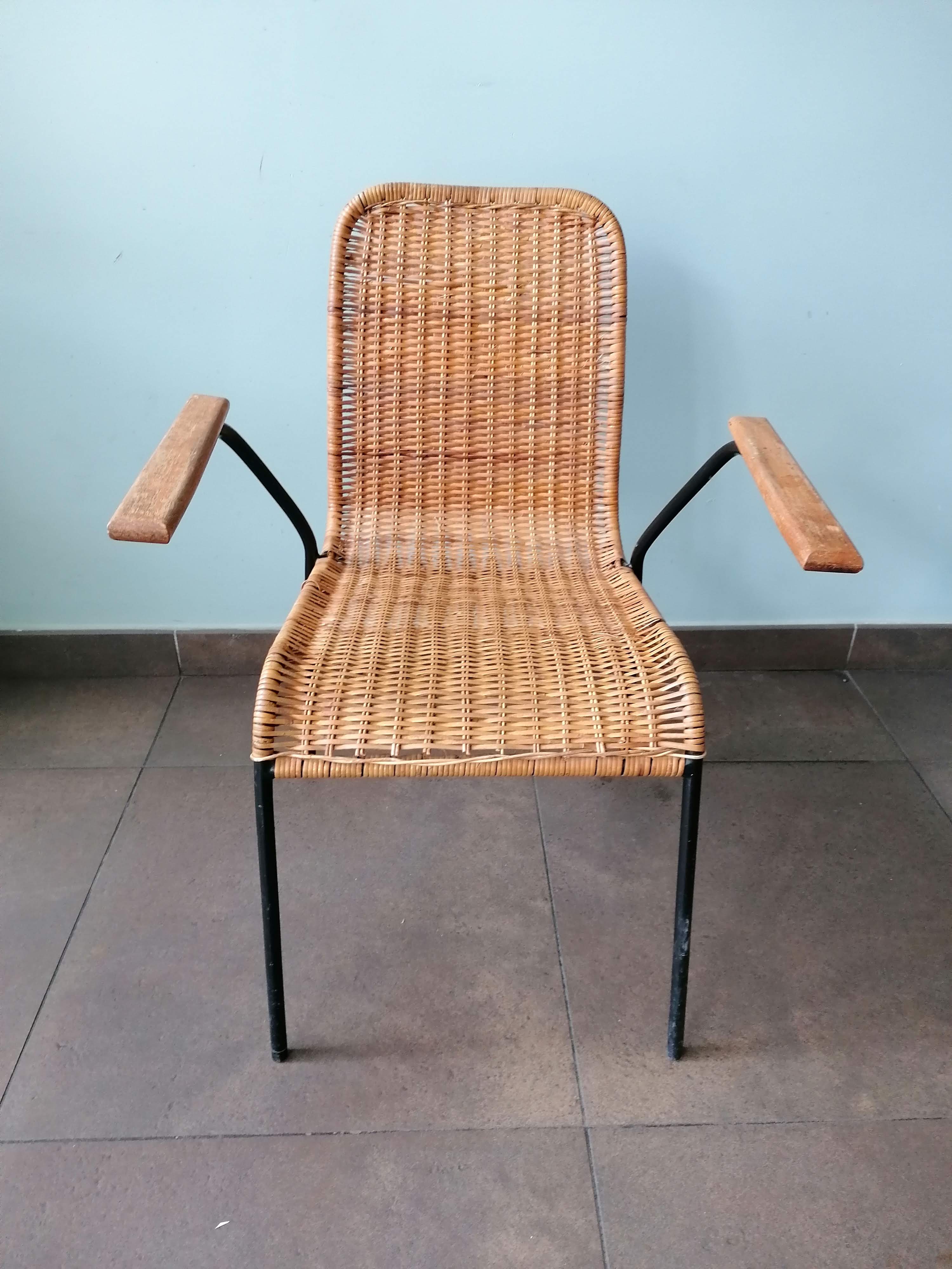 Rattan armchair, metal structure, Germany, 70s