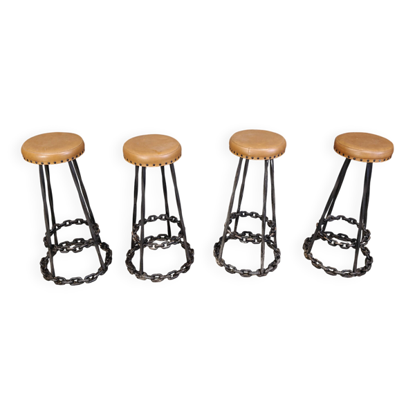 Tabourets de bar brutalistes à maillons de chaîne, années 1970 - lot de 4