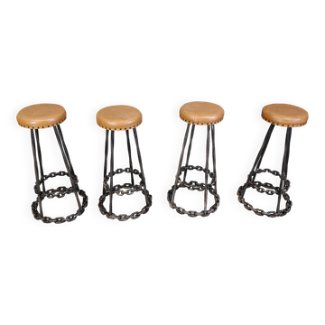 Tabourets de bar brutalistes à maillons de chaîne, années 1970 - lot de 4