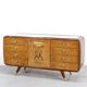 Italian Art Deco Sideboard In Walnut Burl And Brass.