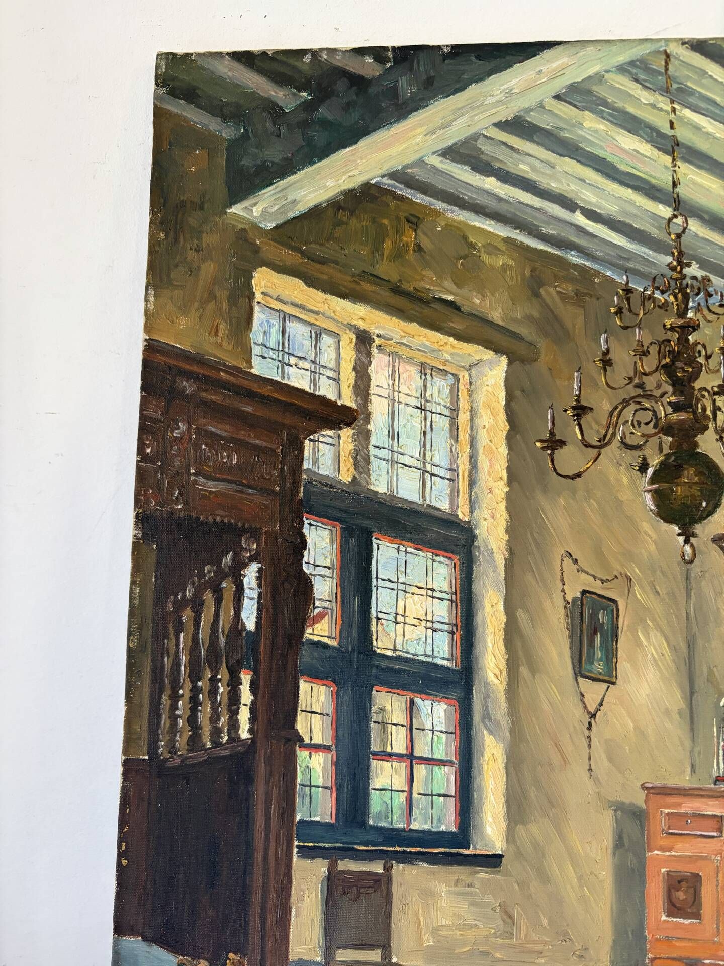 Interior of a Flemish house, oil on canvas signed