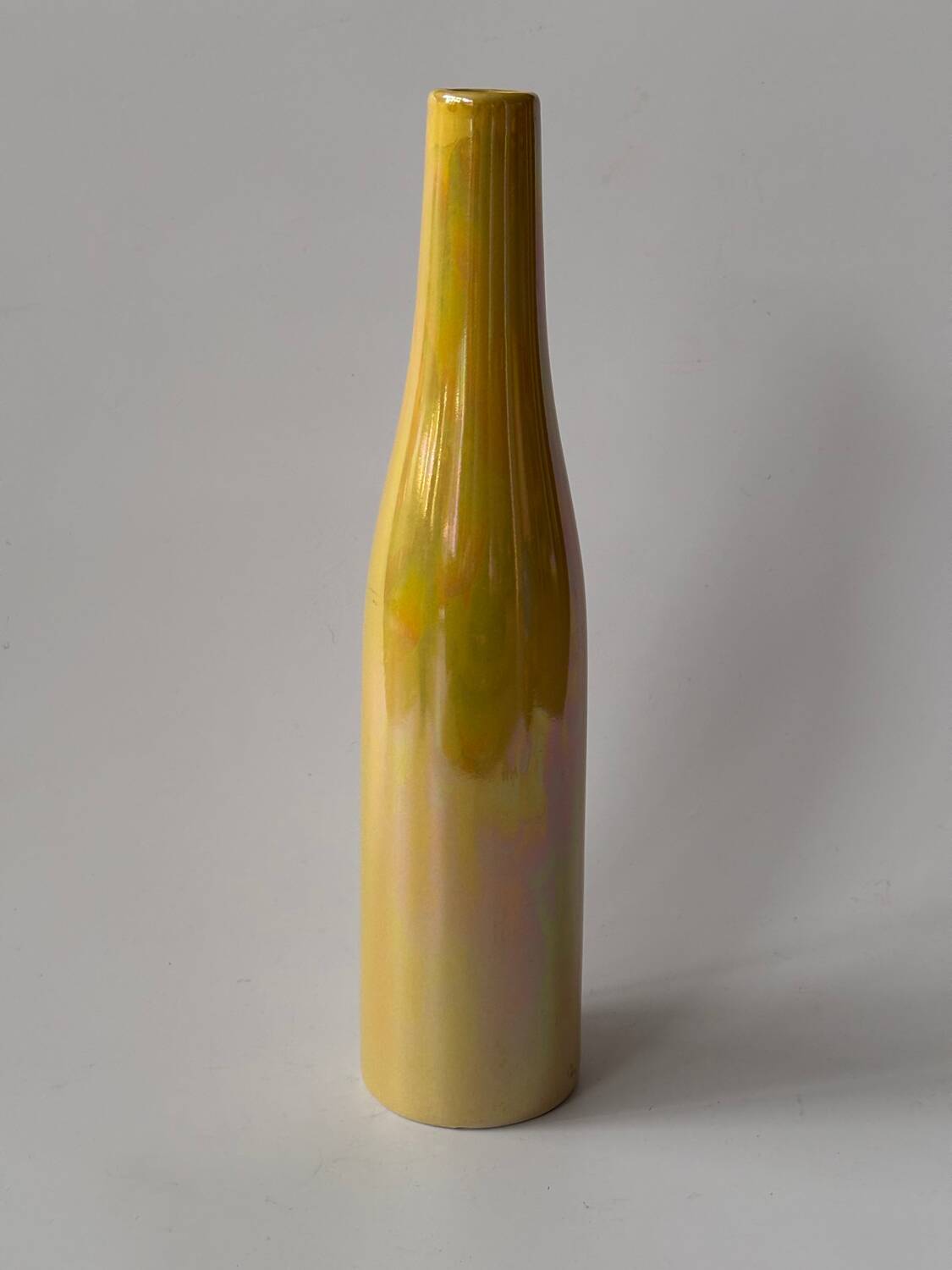 Iridescent yellow ceramic soliflore vase, 34cm