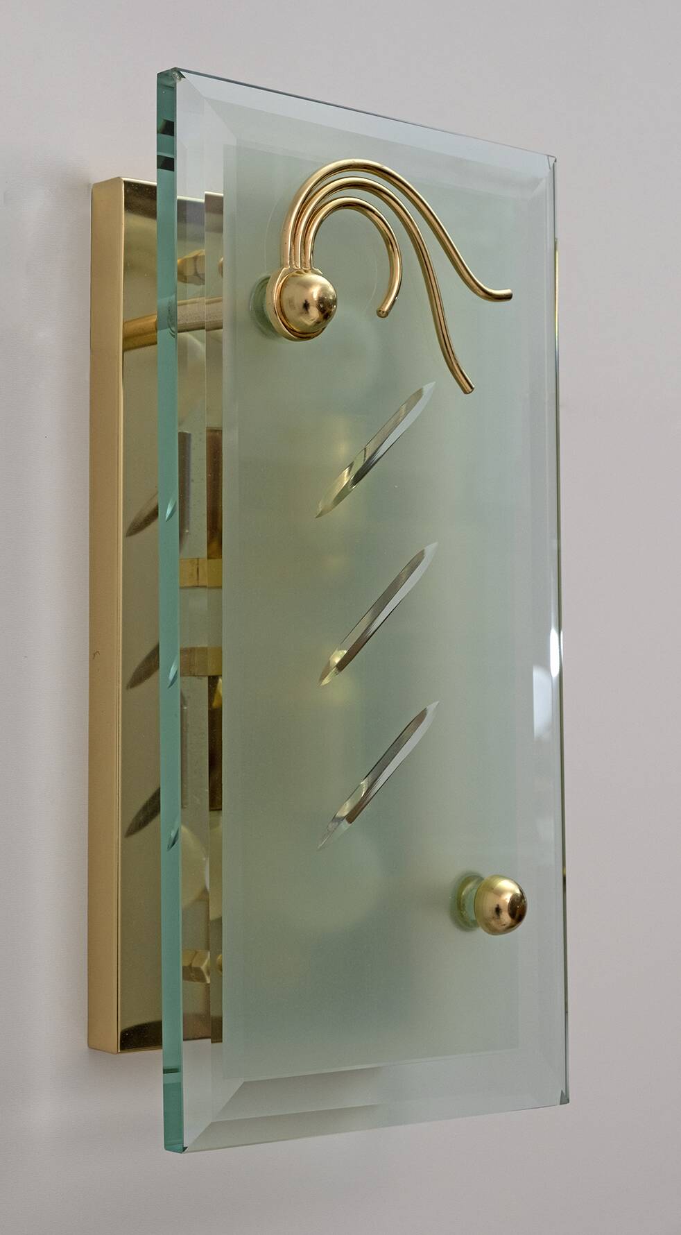 Pair of Mid-Century Modern Italian Crystal and Brass Sconces, 1970s