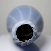 Vintage pear-shaped vase in smoked glass, lined with opaline, Murano bubble glass.
