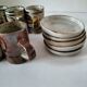Set of rustic stoneware with 10 cups and 5 saucers from the 1970s.
