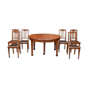 Table et 6 chaises art nouveau par gauthier-poinsignon en chêne