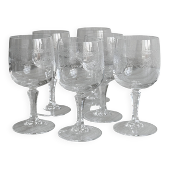6 digestive glasses in chiseled crystal with floral motifs Matignon model.