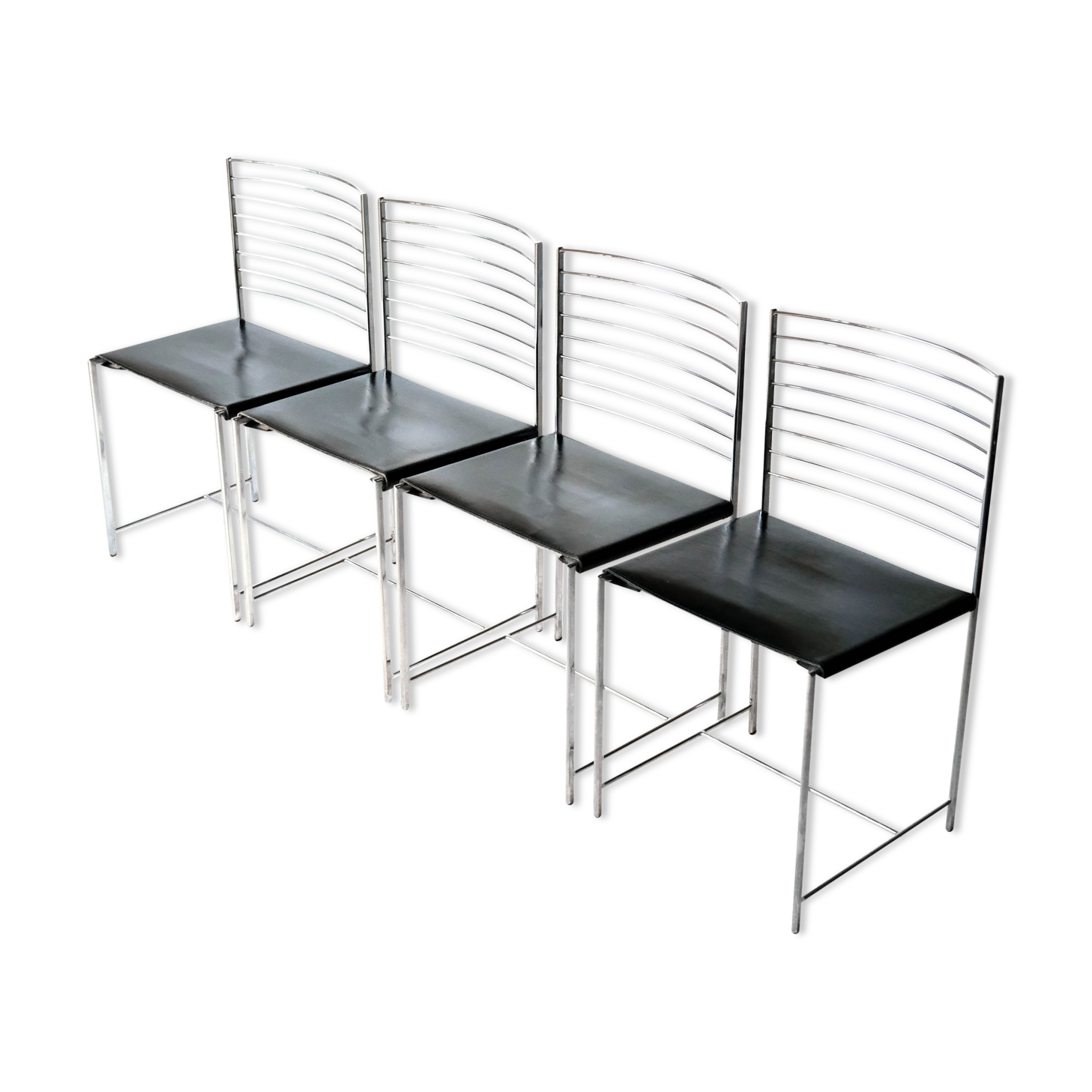 Set of 4 chrome and leather chairs by Cidue, Italy 1970's