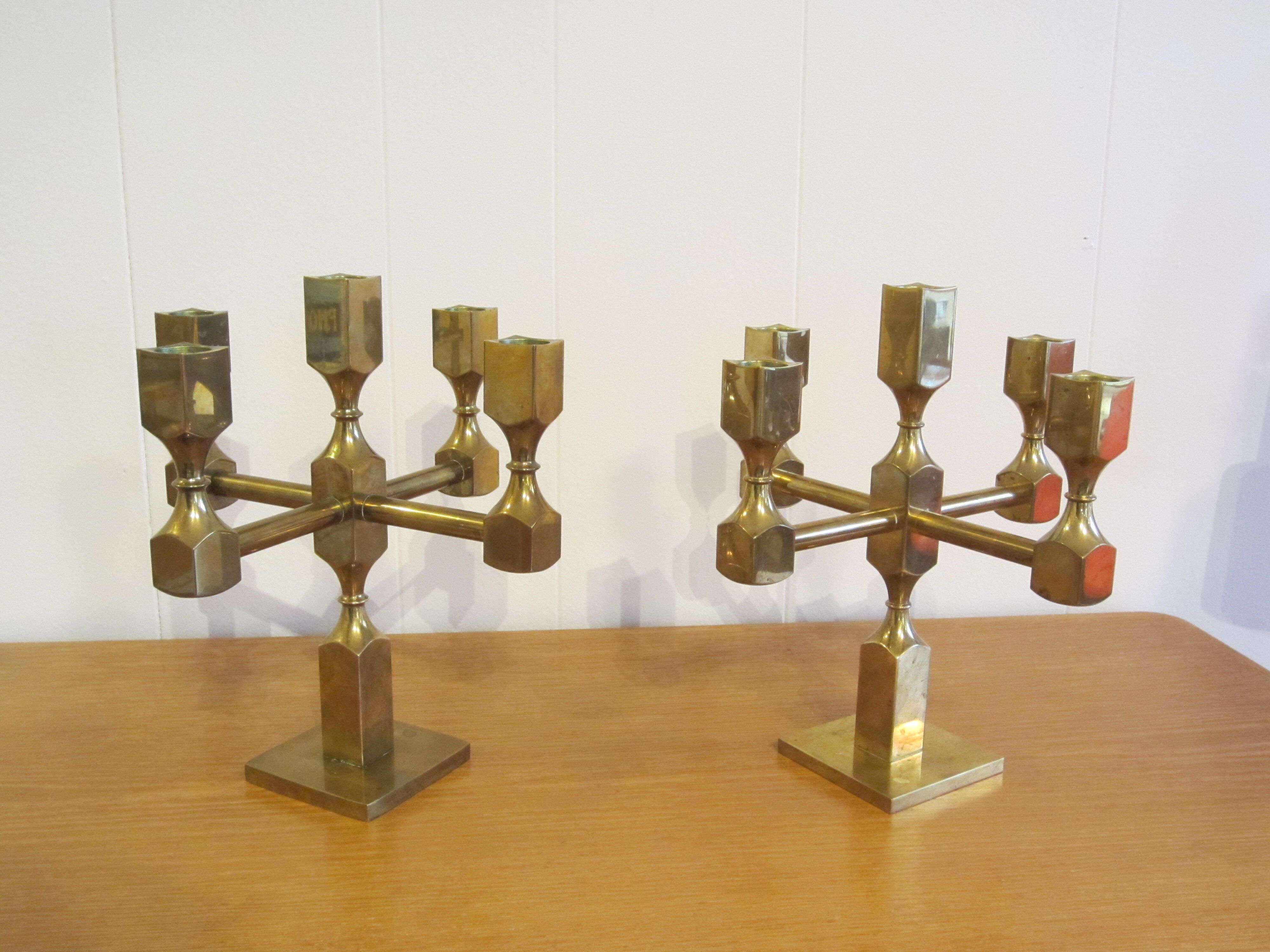 Pair of solid brass candlesticks by Lars Bergsten for Gusum