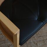 Fauteuil Rud Thygesen du milieu du siècle en canne et cuir, King Series Botium, années 1980