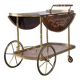 1970s drinks bar cart with side flaps in marquetry