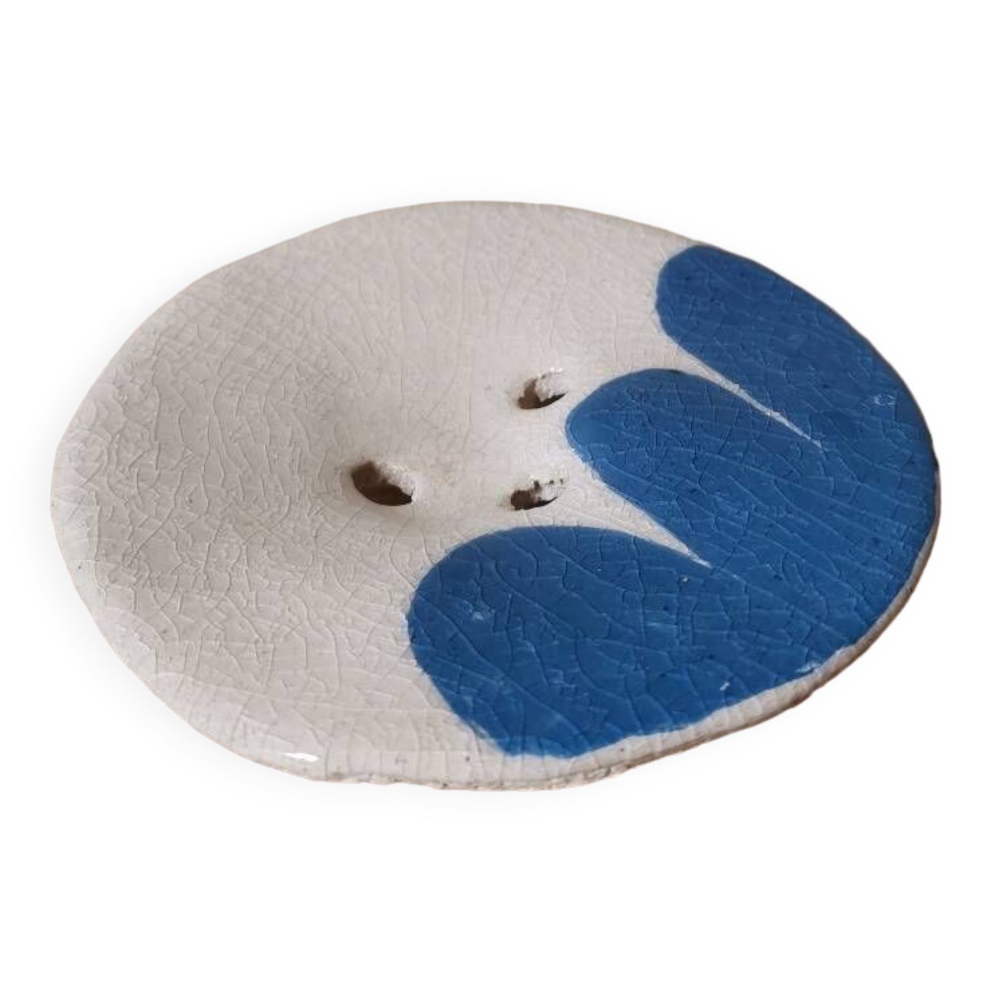 Handmade soap dish blue ceramic pattern