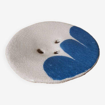 Porte savon artisanal céramique bleue motif